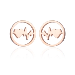 Boucles d'oreilles cœur et battement de cœur en or rose avec design circulaire ajouré et reflet