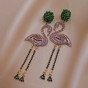 Orecchini Lunghi A Pendente Fenicottero Con Lega Strass E Perno In Argento Sterling 925 Gioielli Di Moda Da Donna