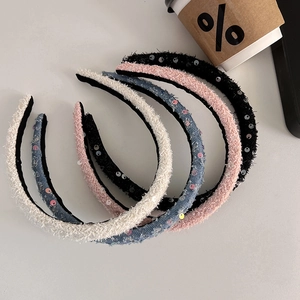 Classic French style tweed headbands with sequins in white, blue, black and pink set