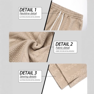 Men's khaki waffle knit jogger pants featuring drawstring waist and detailed texture