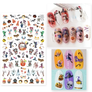 Halloween nail art stickers F684 featuring pumpkins, ghosts, and bats for festive manicure