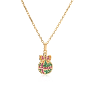 Collier plaqué or avec pendentif nœud et boule en zircones multicolores sur blanc