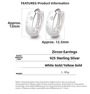 Size chart showing dimensions for 925 sterling silver starburst zircon earrings