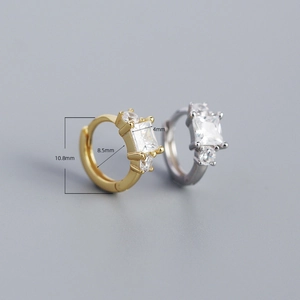 S925 silver square zircon hoop earrings with dimensions 10.8mm height and 4mm main stone