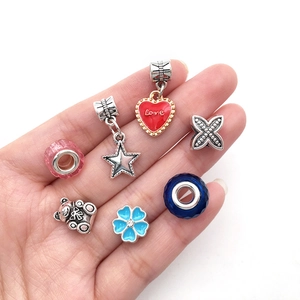 Set of 10 colorful DIY charm beads including heart, star, flower and faceted crystal designs