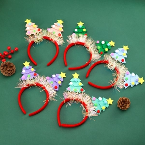 Christmas Tree Headband Felt Sequin Plush Ball Star Festive Party Headgear Adults Kids Xmas Hair Accessory