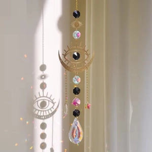 Crystal suncatcher with evil eye and moon pendant for rainbow window decoration