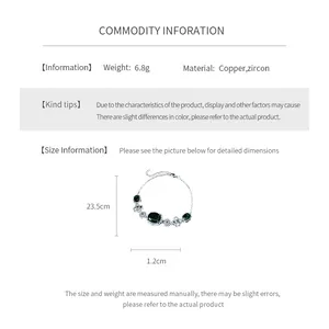 Size guide for zircon flower bracelet showing 23.5cm length and copper material specs