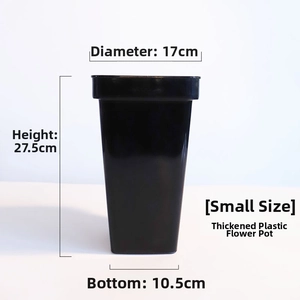 Small size thickened black plastic flower bucket with 17cm diameter and 27.5cm height
