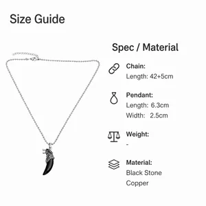 Detail van wolfstand hanger van zwarte steen met 42+5cm zilveren koperen kralenketting