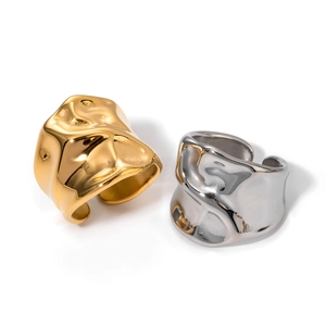 Irregular lava texture open ring set in gold and silver stainless steel finish