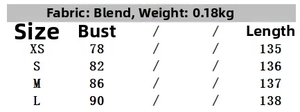 Size chart for lace satin maxi dress showing bust and length measurements in centimeters