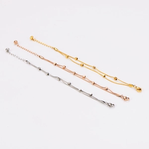 Minimalist double-layered snake chain bracelet with square charms in gold, silver, rose gold