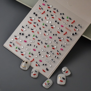 Detail of red lips and high heels on 3D fashion nail stickers model Co-335