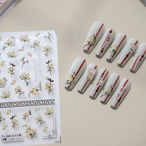 Magnolia Nail Art Stickers Relief Embossed Chinese Style Yulan Flower PET Self Adhesive Thin DIY Manicure Decor