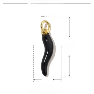 Detail view of 20mm black enamel horn pendant with gold loop for jewelry making