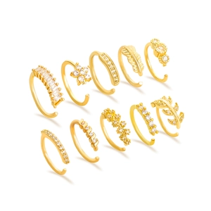 Fashion Nose Rings Zircon Inlaid Alloy Gold Plated Leaf Flower Shaped Non Piercing Body Jewelry For Women Minimalist