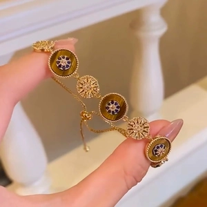 Tiger Eye Stone Bracelet 18K Gold Plated Vintage Starburst Adjustable Zircon Bangle For Women Light Luxury Fashion Jewelry