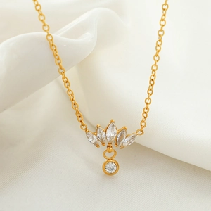 French Style Stainless Steel 18K Gold Plated Lotus Pendant Necklace Clear Zirconia Inlaid O-Chain Women Fashion Elegant Jewelry