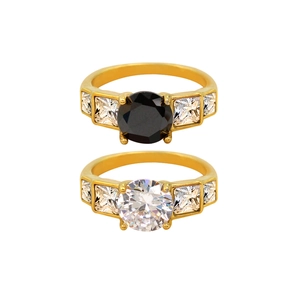 French vintage zircon rings in black and white styles with 18K gold plated finish