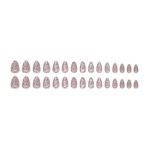 30-piece almond cat eye press-on nails in light purple with delicate floral patterns