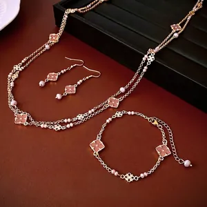 Collana Lunga In Lega Vintage Con Pendente A Fiore In Smalto E Perline Di Cristallo Gioiello Elegante