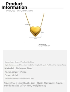 Spécifications de taille pour un collier avec pendentif cœur doré en acier inoxydable