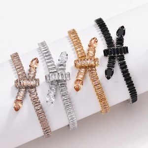 Fashion Tennis Bracelet Sparkling Zircon Inlaid Bow Knot Cross Snake Design Luxury Style Jewelry Gift For Women