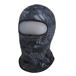 Tactical balaclava face mask with grey hexagonal python camouflage pattern for cycling