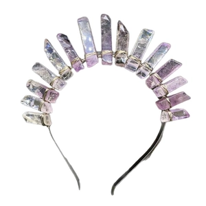 Lavender purple crystal quartz crown headband with celestial moon and star accents
