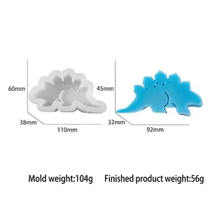 Detailweergave van DIY stegosaurus siliconen mal met afmetingen voor het maken van kaarsen