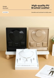 Three-piece jewelry display set in brushed PU leather for rings and necklaces