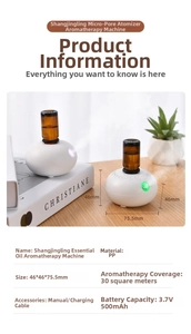 Detailed specs of the white waterless essential oil diffuser with 500mAh battery