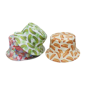 Cute Cartoon Printed Bucket Hat Women Summer Sun Protection Polyester Fisherman Cap Pickle Hotdog Lollipop Novelty