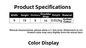 Detailed size chart for quilted cotton cup holder showing dimensions 9x19x9 cm