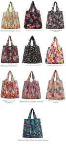 Grid view of foldable shopping bags in ten diverse floral and botanical print patterns