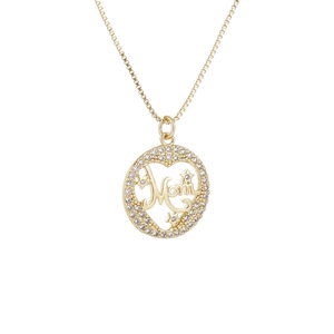 Golden Mom necklace with zircon halo and star engraving on white background