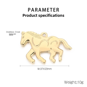 Detailed specs of the 10g stainless steel horse pendant with 37x23mm dimensions