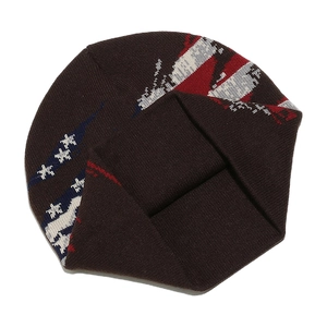 Gorro de punto vintage con bandera de EE. UU. en marrón oscuro con estrellas y rayas