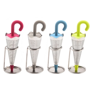 Creative umbrella-shaped stainless steel tea infusers set in four assorted vibrant colors