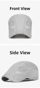 Front and side views of gray mesh sports cap featuring breathable fabric and 'SPORTS' text