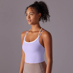 Soutien-gorge de sport lavande avec doubles bretelles fines et coupe sans couture pour yoga