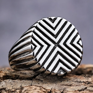Men Stainless Steel Ring Vintage Industrial Geometric Radial Lines Signet Band Retro Punk Jewelry For Male