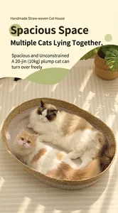 Dettaglio della cuccia ovale in rattan intrecciata a mano per due gatti adulti