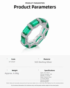 Detailed specs of S925 silver emerald cut zircon ring with 5x7mm center stone