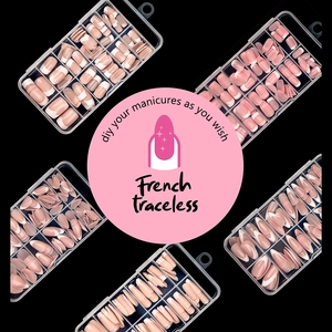 French Tip Press On Nails ABS Plastic Artificial Fake Nail Tips Almond Coffin Square Shape Glossy DIY Manicure Professional