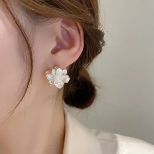 Floral Artificial Pearl Stud Earrings With 925 Sterling Silver Earring Post French Style Elegant Flower Jewelry Accessory For Women