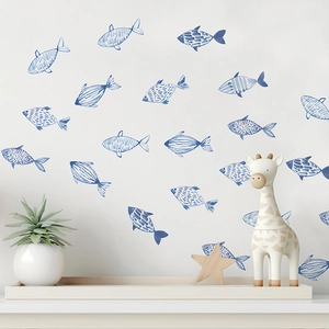 Mediterraner Stil Blaue Seefisch Wandaufkleber PVC Selbstklebende Ozeanleben Decals Für Kinderzimmer Schlafzimmer Dekor