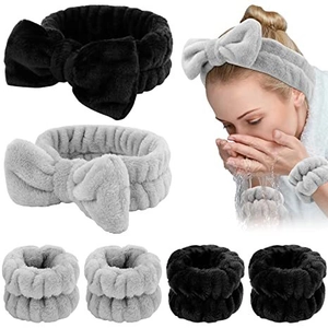 Plush Coral Fleece Spa Facial Headband And Wristbands Absorbent Bow Knot Hair Band For Washing Face Makeup Skincare