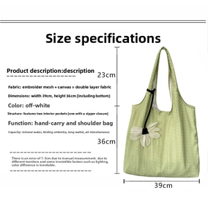 Detailed size specifications and dual-layer fabric structure of the canvas tote bag